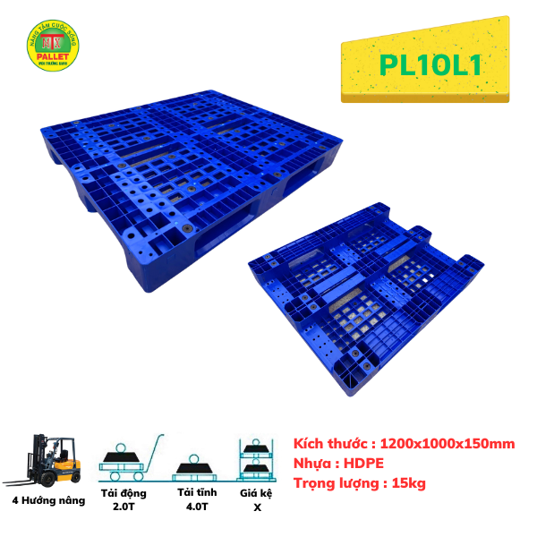 Pallet nhựa 120x100x15cm dùng kê hàng hóa trọng tải lớn