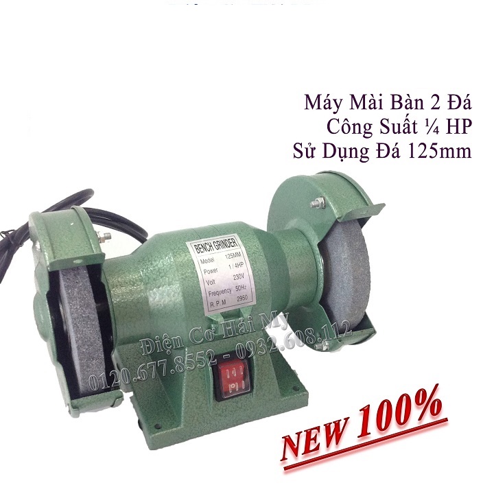 (Kèm 2 đá) Máy mài 2 đá Bench Ginder 1/4Hp, công suất 180w, đường kính đá 125mm - Máy mài để bàn 2 đá, máy mài hai đầu - Bảo hành 6 tháng - HẢI MY STORE