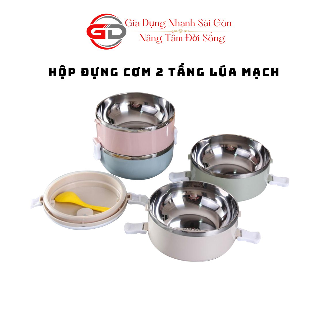 Hộp Đựng Cơm Cặp Lồng Cơm Giữ Nhiệt Lúa Mạch Ruột Inox Chất Lượng  ( 2 tầng)