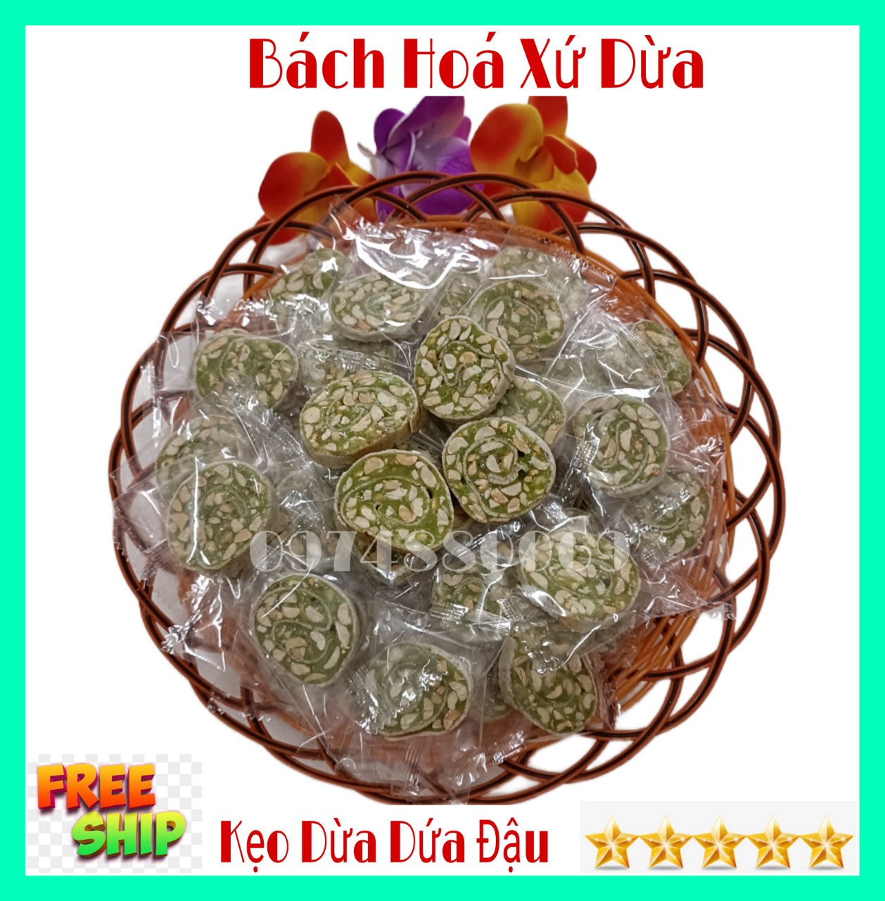 (FREESHIP)1kg Kẹo dừa dứa cuộn đậu phộng Bến Tre