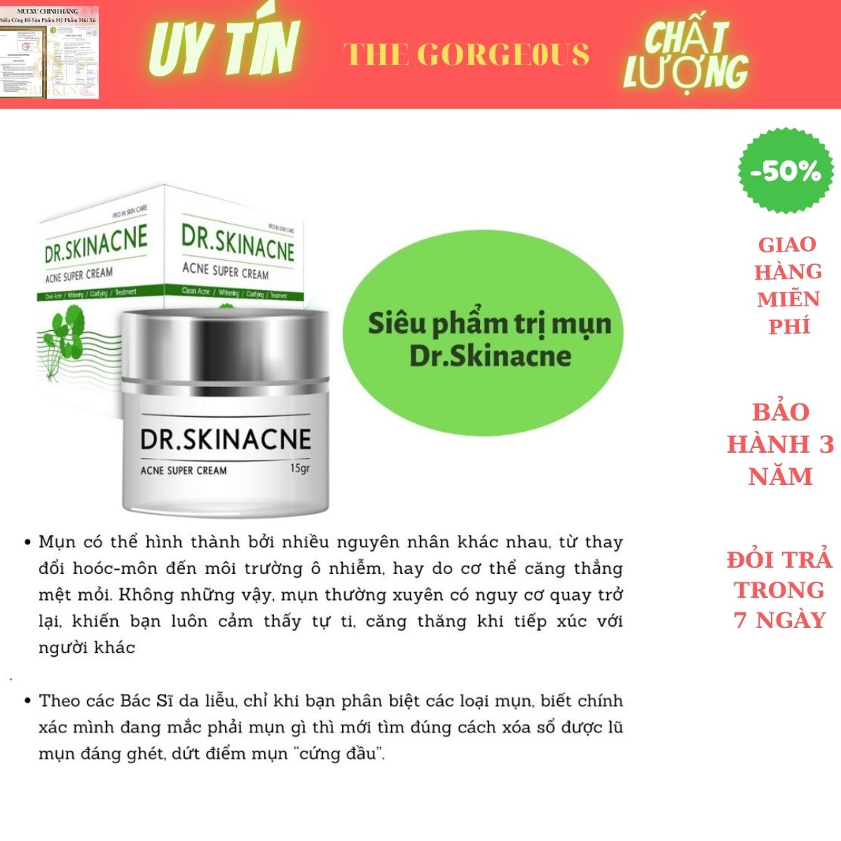 Kem Giảm Mụn DR SKINACNE
