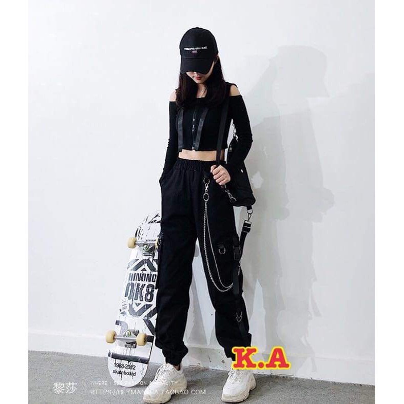 Quần Kaki Xích Phối Dây Kiểu Dáng Jogger Ống Suông Trẻ Trung Cá Tính/ Quần Jogger Nam Nữ Dáng Rộng Unisex Siêu Hàn Quốc P9