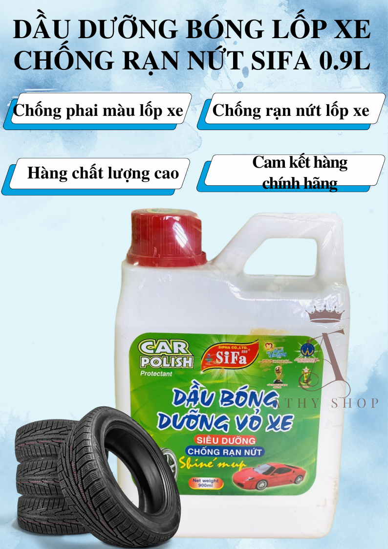 Dung dịch dưỡng bóng lốp xe chống rạn nứt SIFA 900ML phiên bản mới, dung dịch chăm sóc vỏ xe hơi xe máy ô tô, dầu đánh bóng lốp oto moto, bảo dưỡng vỏ xe đen bóng như mới, hỗ trợ rửa xe vệ sinh xe sạch đẹp, chai lớn 0.9L