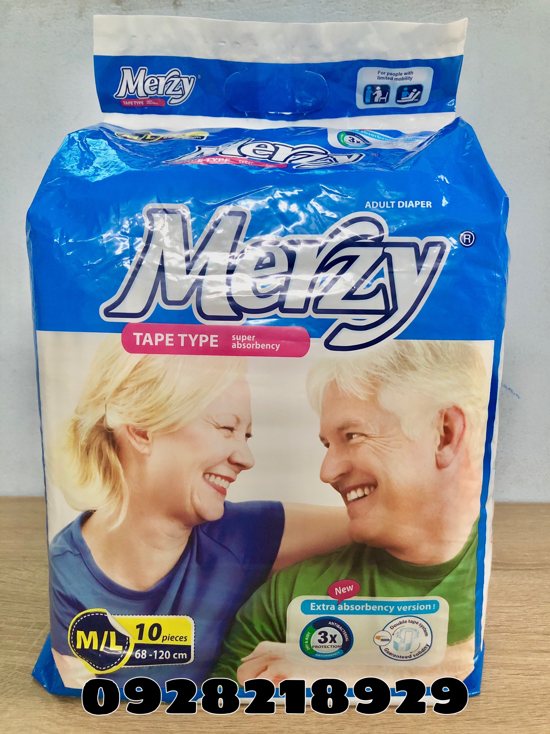 Tã/Bỉm dán người già Merzy size ML gói 10 miếng