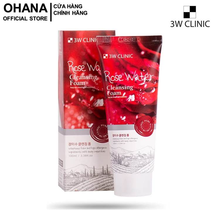 Sữa Rửa Mặt Chiết Xuất Từ Nước Hoa Hồng 3W Clinic Rose Water Cleansing Foam 100ml