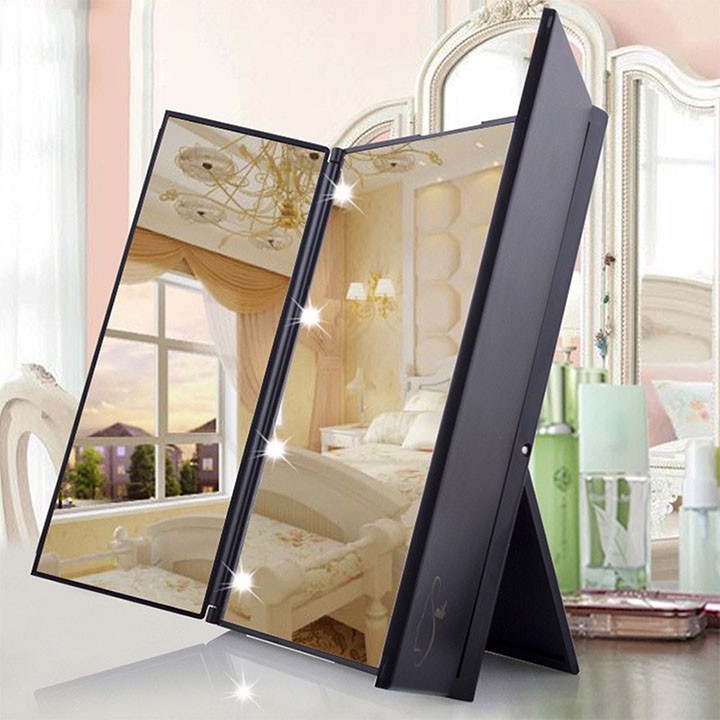 Gương trang điểm đèn led 3 mặt gấp gọn, tiện lợi, dễ mang theo khi ra ngoài, du lịch