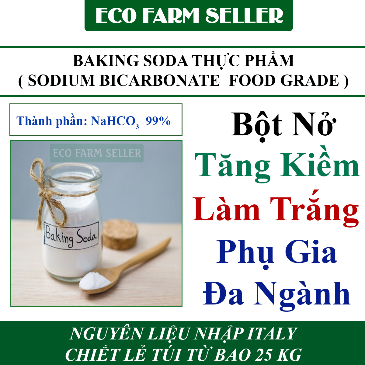 1 Kg Bột Baking Soda Ý - Bột Nở NaHCO3 99% - Phụ Gia Thực Phẩm