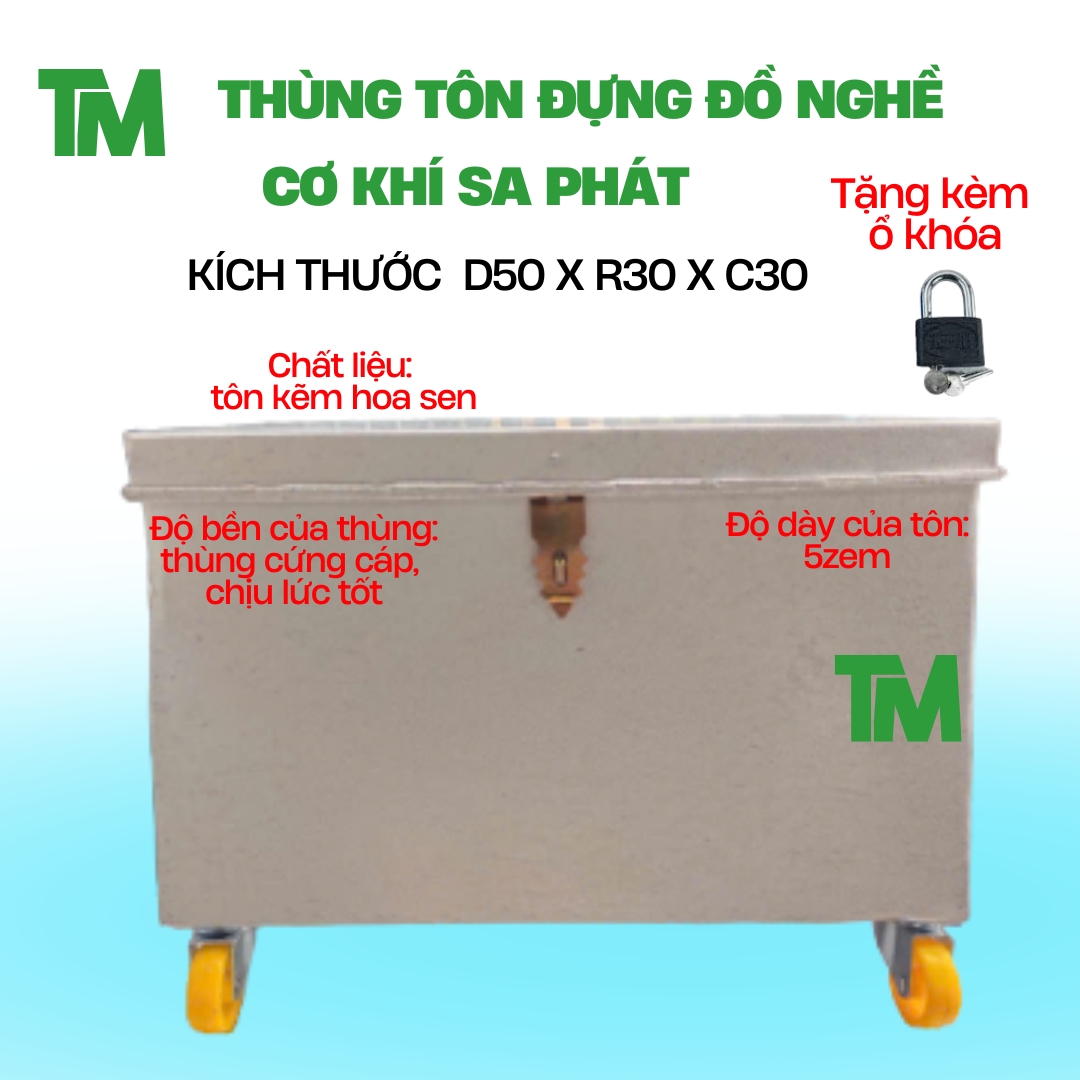 Thùng đựng đồ nghề sửa xe, đồ dùng cá nhân có khóa, có nắp đậy(KT 50 x 30 x 30)