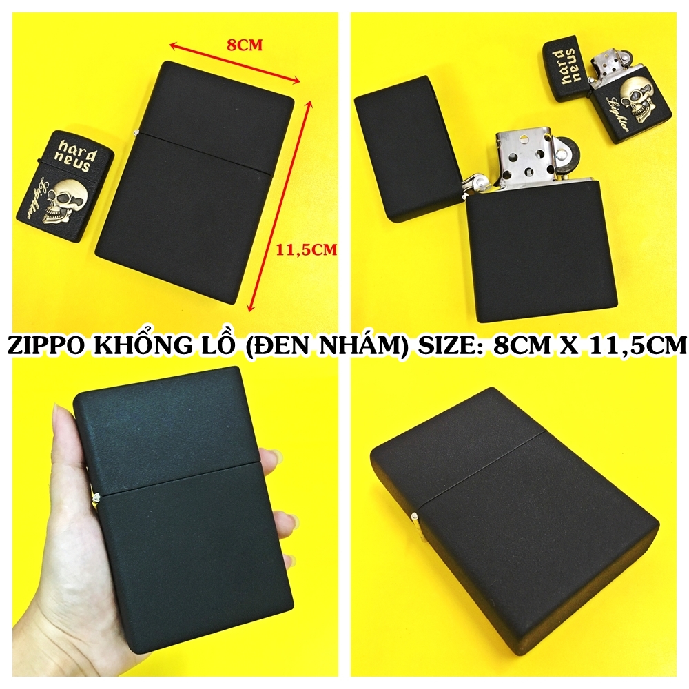 BẬT LỬA ZIPPO KHỔNG LỒ ĐEN NHÁM TRƠN (SIZE: 8CM X 11,5CM) NẶNG: 500GAM - (XÀI XĂNG)