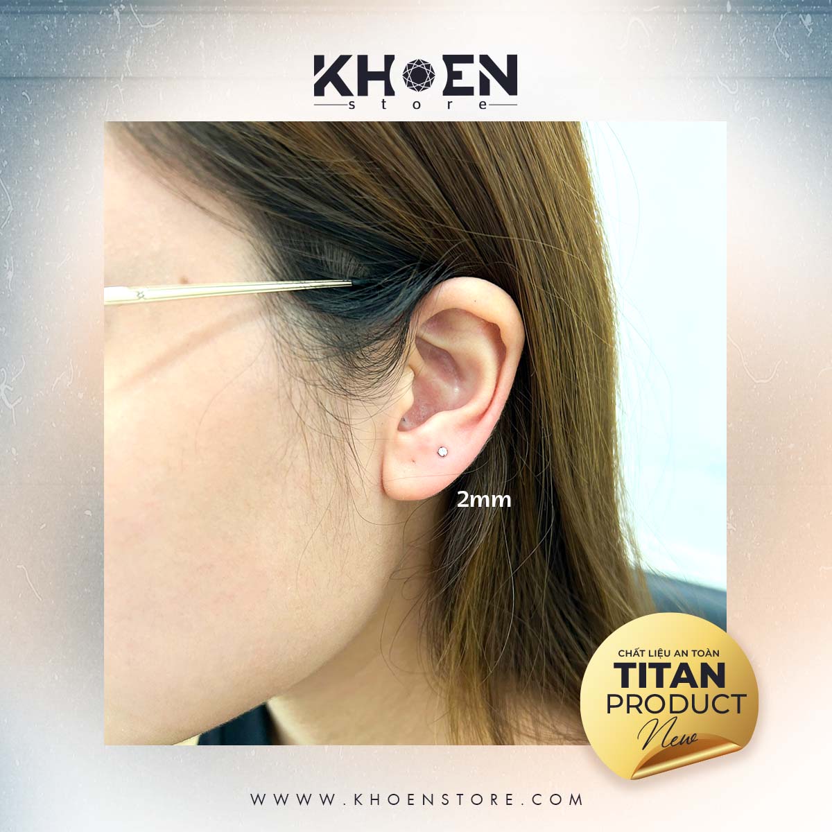 (1 Chiếc) Khuyên Chân dẹp Đá - Titan - Khoen Store