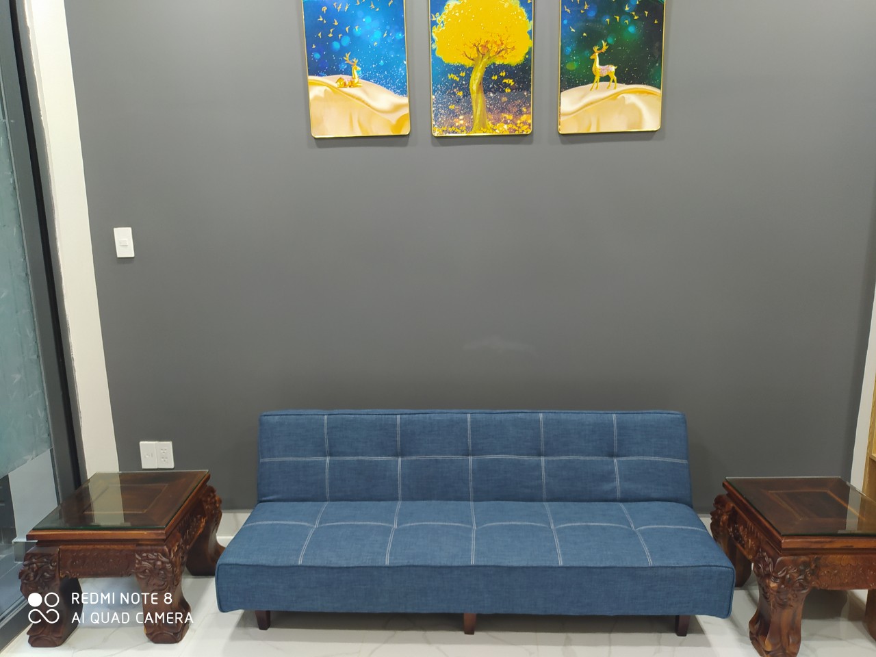 Sofa bed . Sofa giường . Sofa phòng khách (2 chức năng: sofa + giường kích thước 170 x86 cm). Màu xanh tím than nhạt