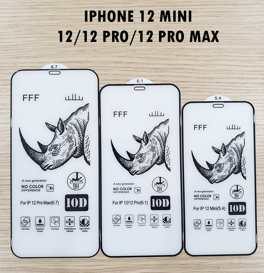 Dán cường lực phủ màn hình 10D tê giác iPhone 12 Mini/ 12/ 12 Pro/ 12 Pro Max