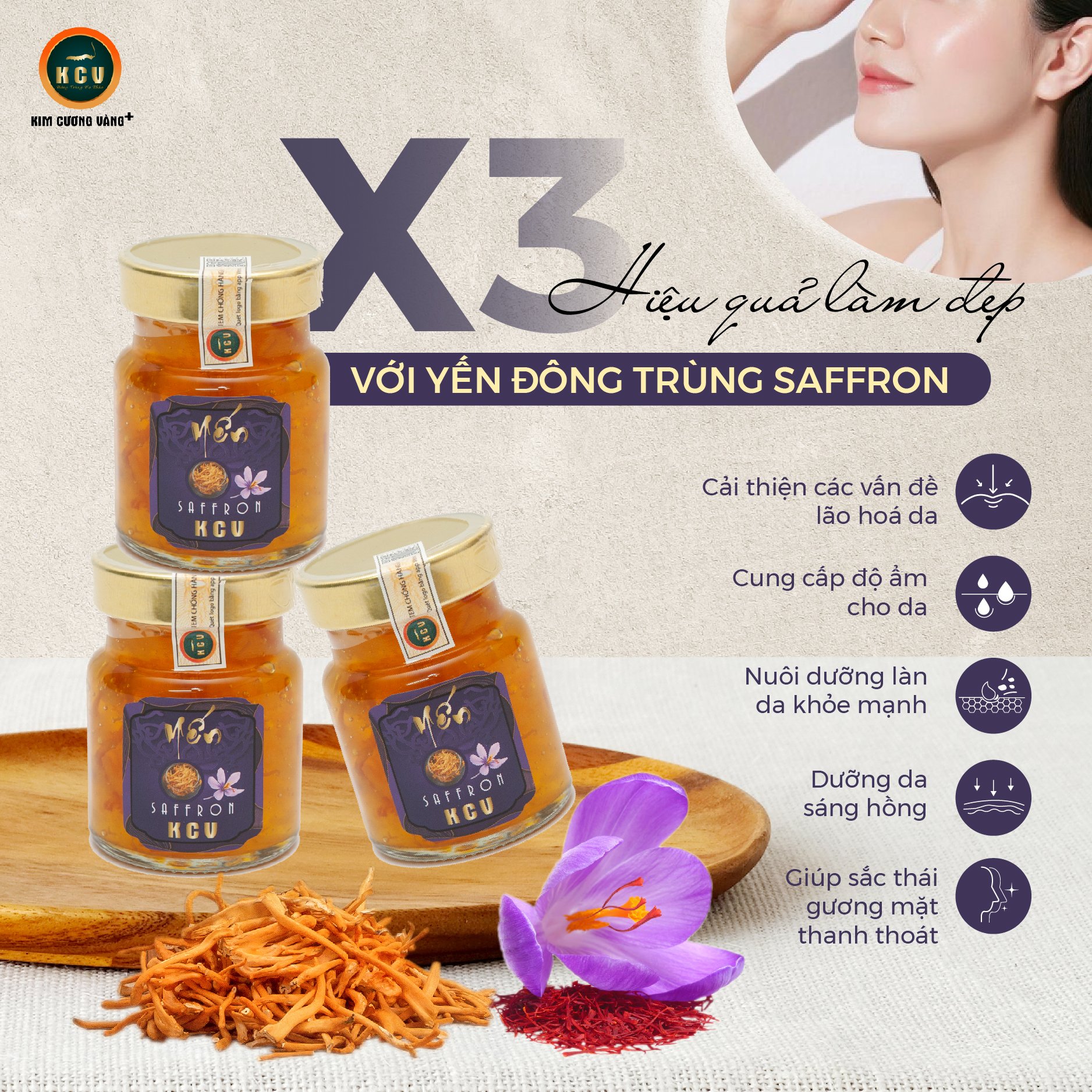 Yến Đông Trùng Hạ Thảo Saffron KCV (6 Hũ/Hộp)