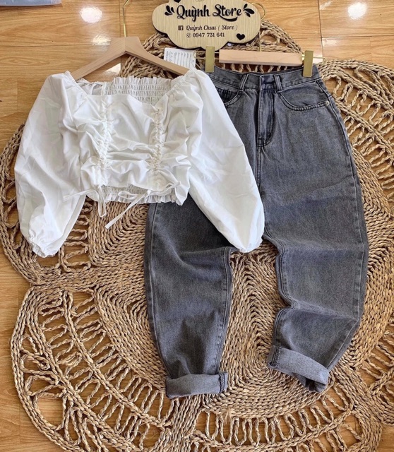 🧩 SET BAGGY JEANS + ÁO KIỂU RÚT DÂY🔥