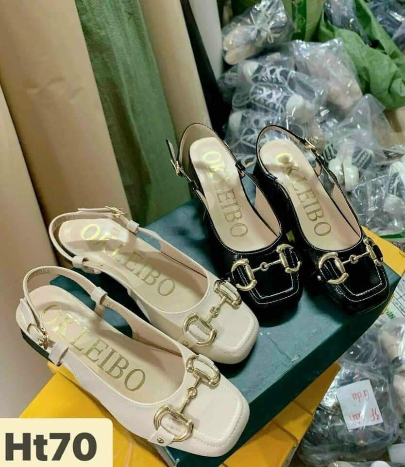 Giày Búp Bê Nữ Cài Gót Đính Khuy 3p