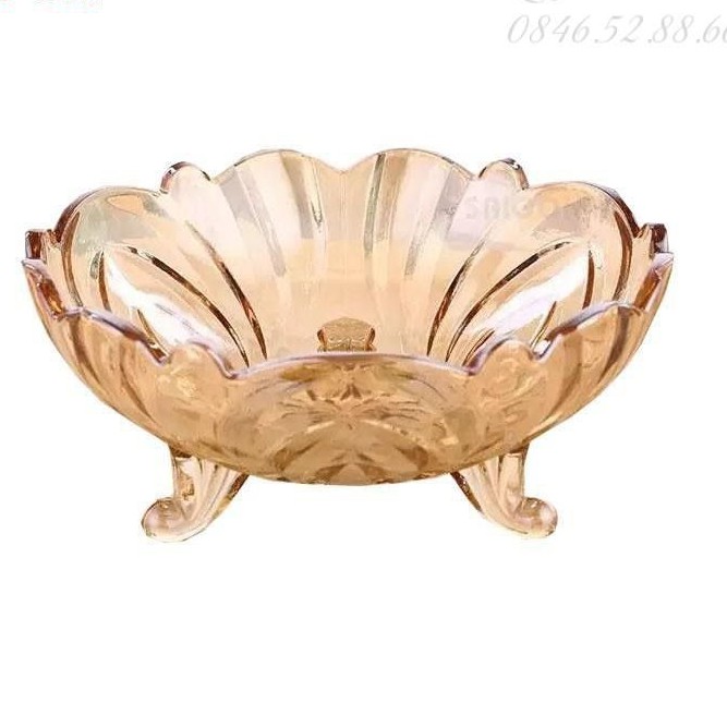 Đĩa 3 chân thủy tinh vàng