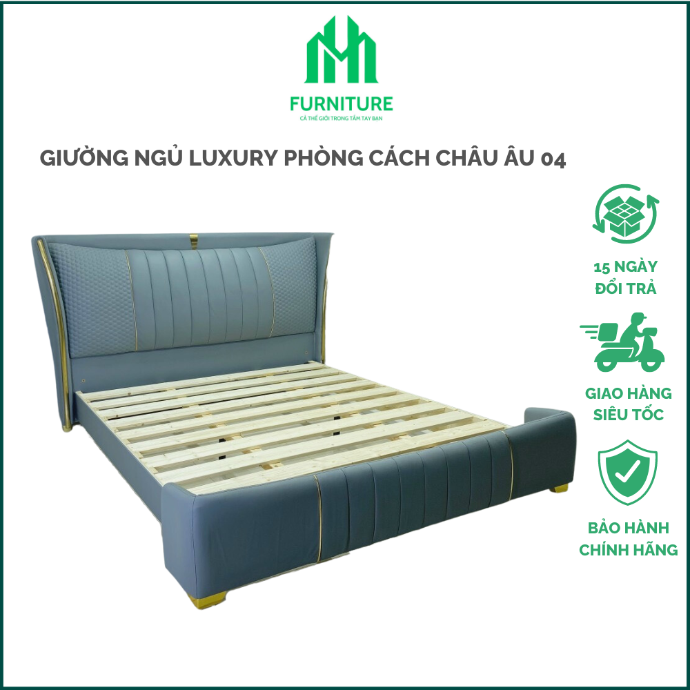 Giường bọc nệm cao cấp phong cách châu âu, giường da cao cấp giường 1m6/1m8 x 2m kèm tap g10 - nội thất minhuy