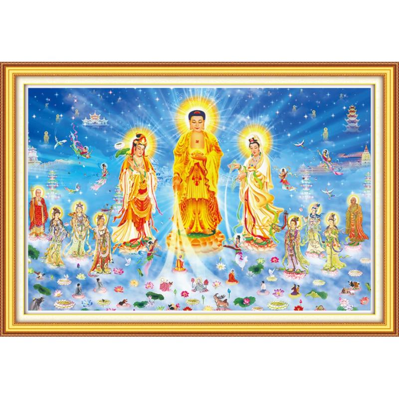 Tranh đính đá cao cấp Tây Phương Cực Lạc Thánh Chúng A Di Đà Phật- KT: 130x86Cm (Tranh chưa đính có đầy đủ dụng cụ)