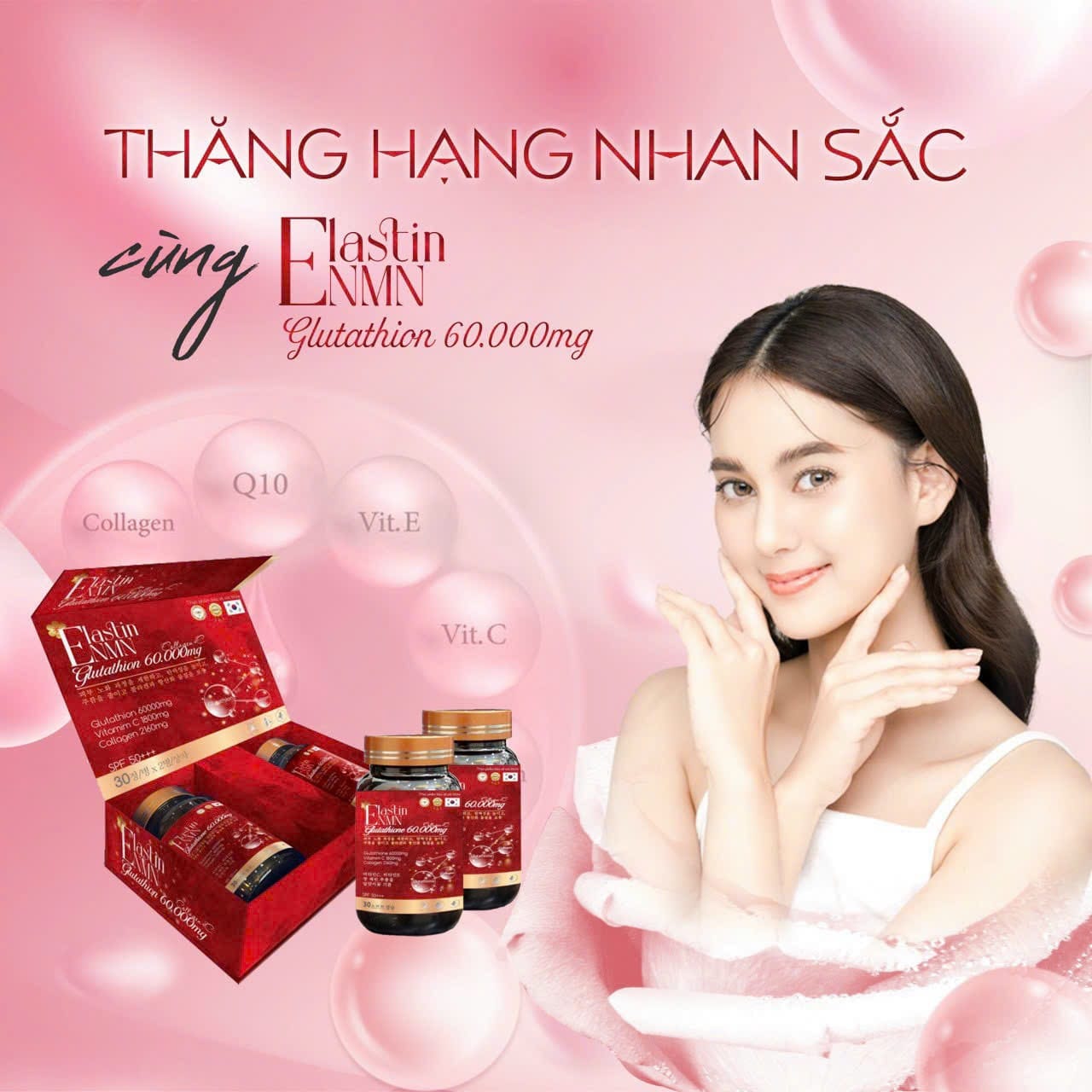 Viên Uống Elastin NMN Glutathione 60.000mg (Hộp 2 Lọ 60 Viên)
