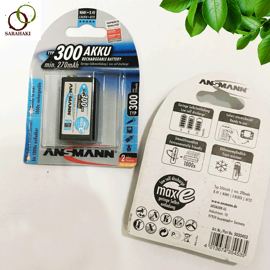 Combo 2 vỉ pin sạc 9v, pin sạc vuông ansmann 270mah