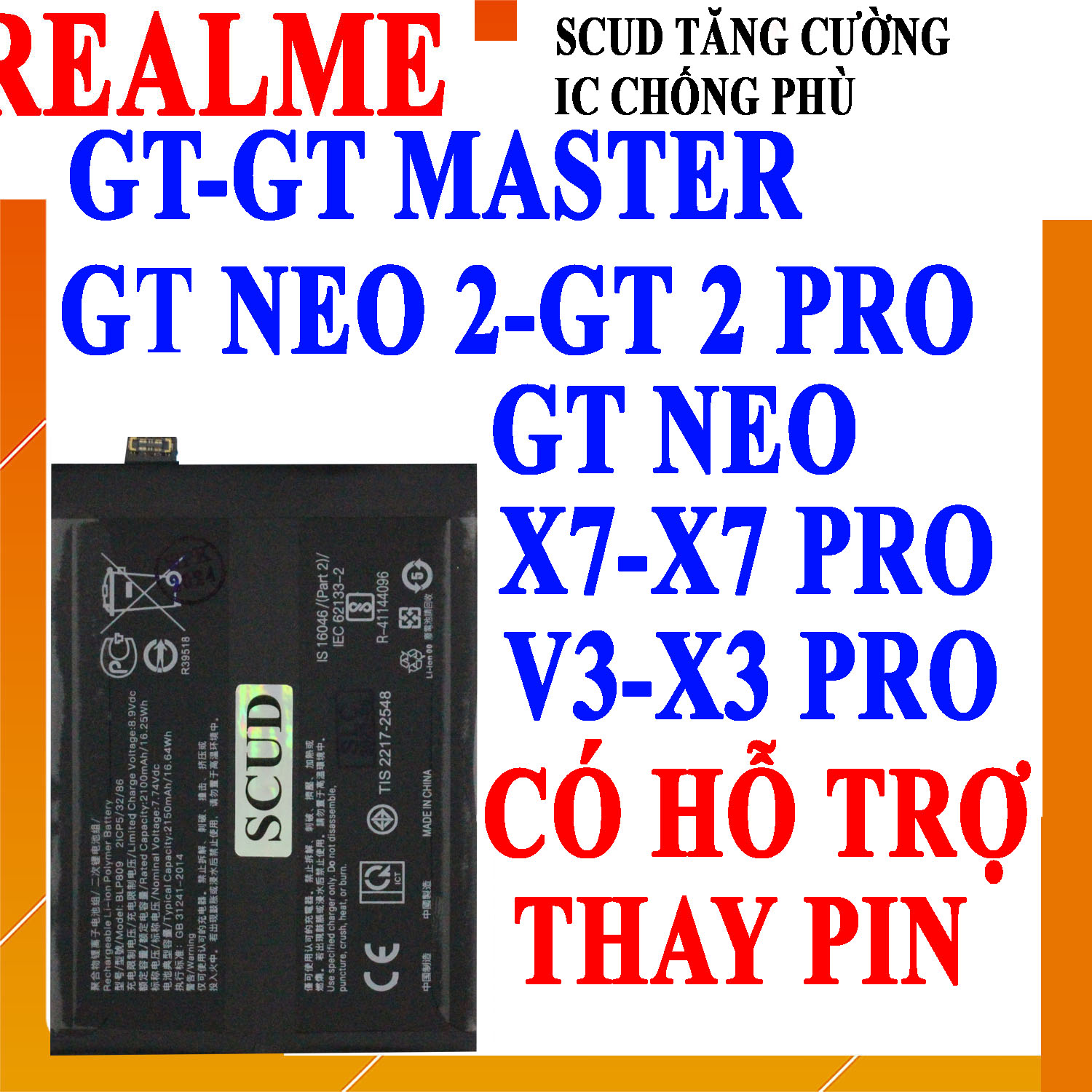 Pin SCUD cho Realme GT Master/V3/GT Neo 2/GT Neo2/GT 2 Pro/GT2 Pro/GT 2Pro/GT/GT Neo/X7/X7 Pro/X3 Pro