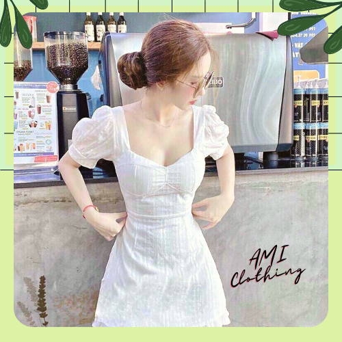 Đầm Cổ Vuông Cột Nơ Lưng Siêu Hot