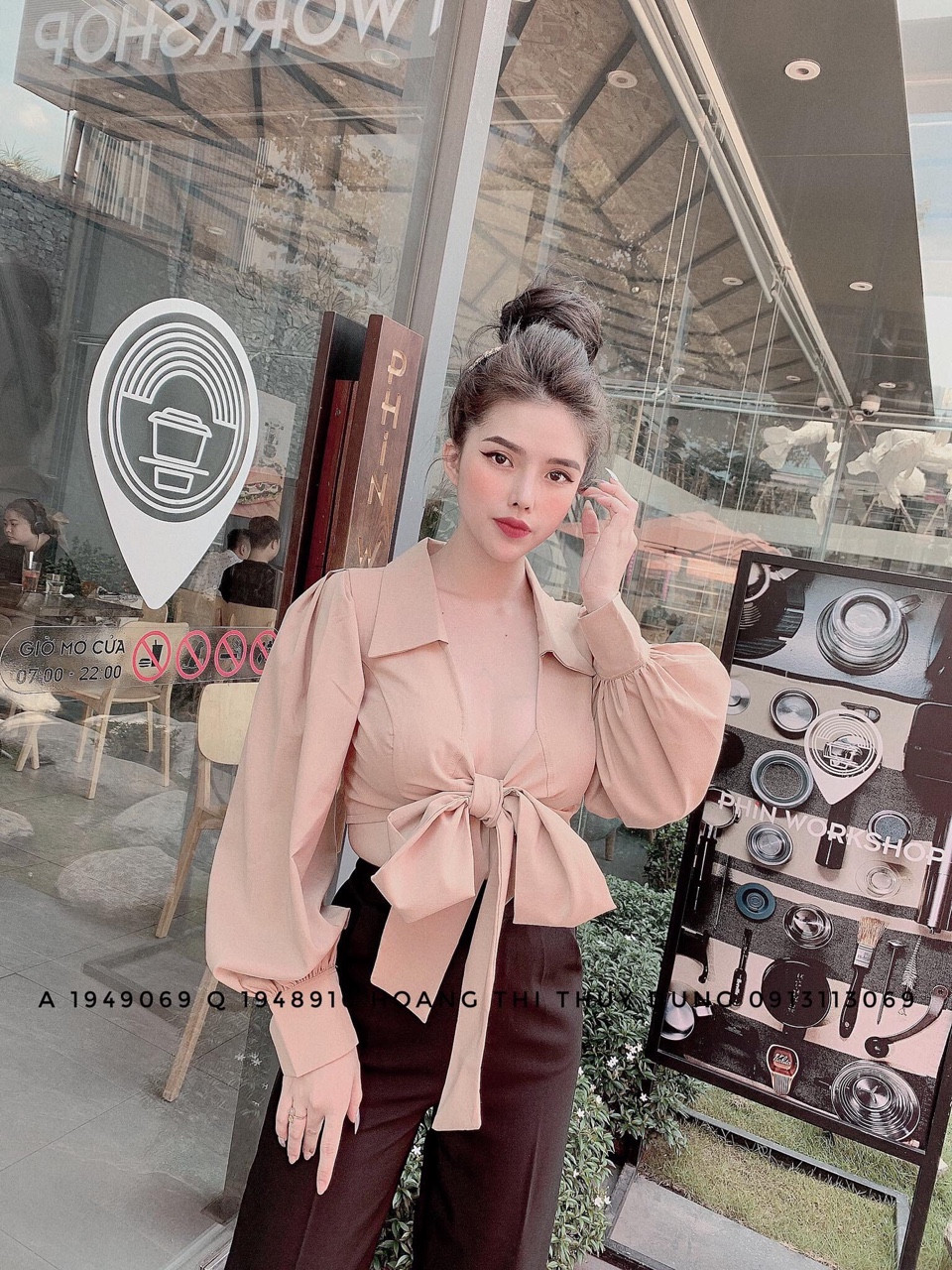 Áo voan lụa tay phồng thắt nơ trước siêu sexy TTSA0193