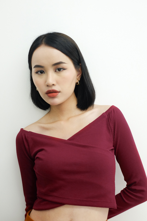 Áo Maybi ôm thun tay dài đắp cổ V