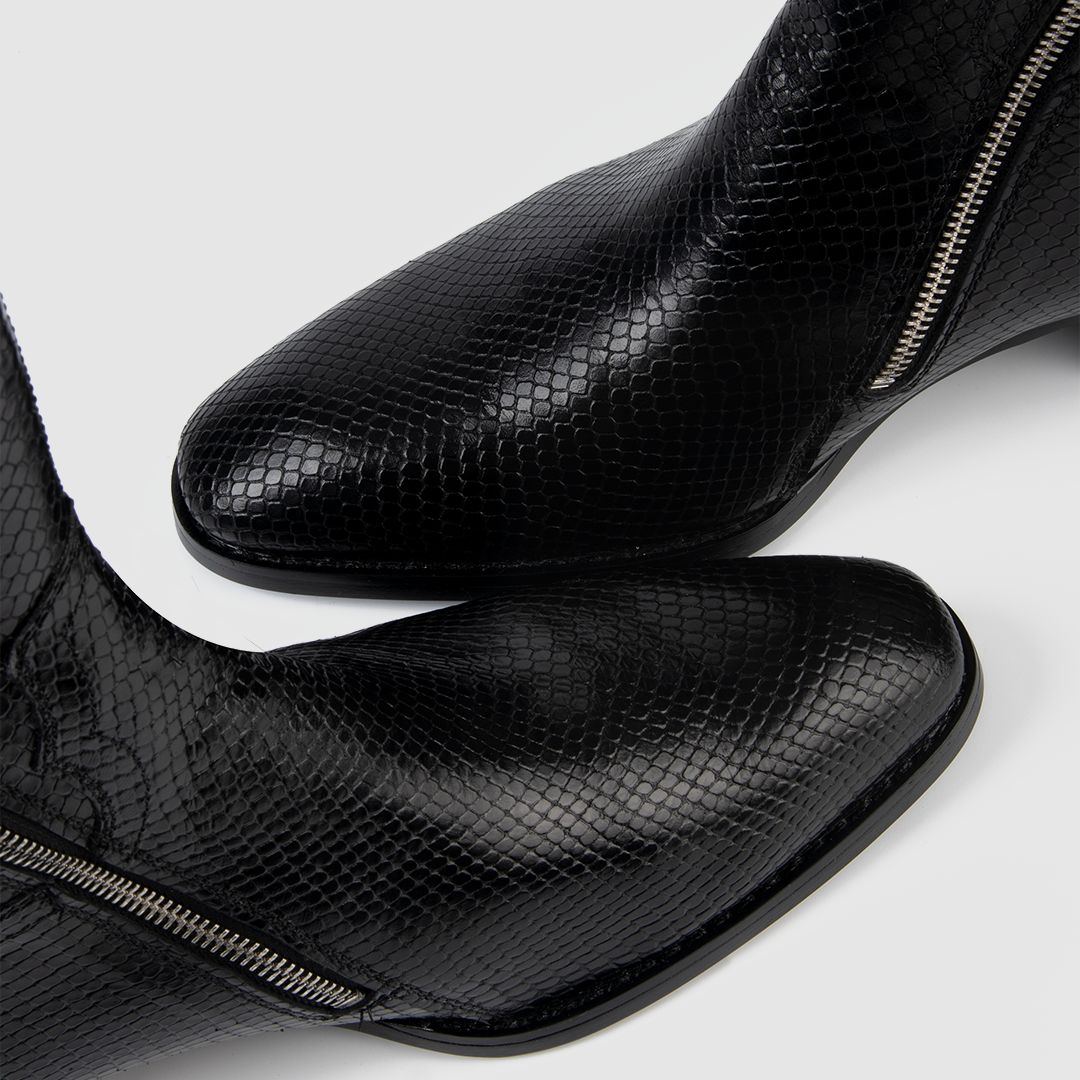 Giày Zip boots Python da bò cao cấp nhập khẩu, Handmade August Shoes ZIPS đế cao 5cm bảo hành 24 tháng