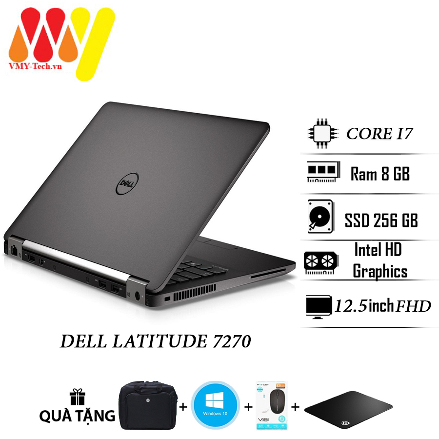 Dell 7270 laptop with 12.5 FullHD screen, super light, Core i7, 8gb Ram, 256gb SSD hard drive, 99% original laptop, comes with wireless mouse, mouse pad, briefcase
