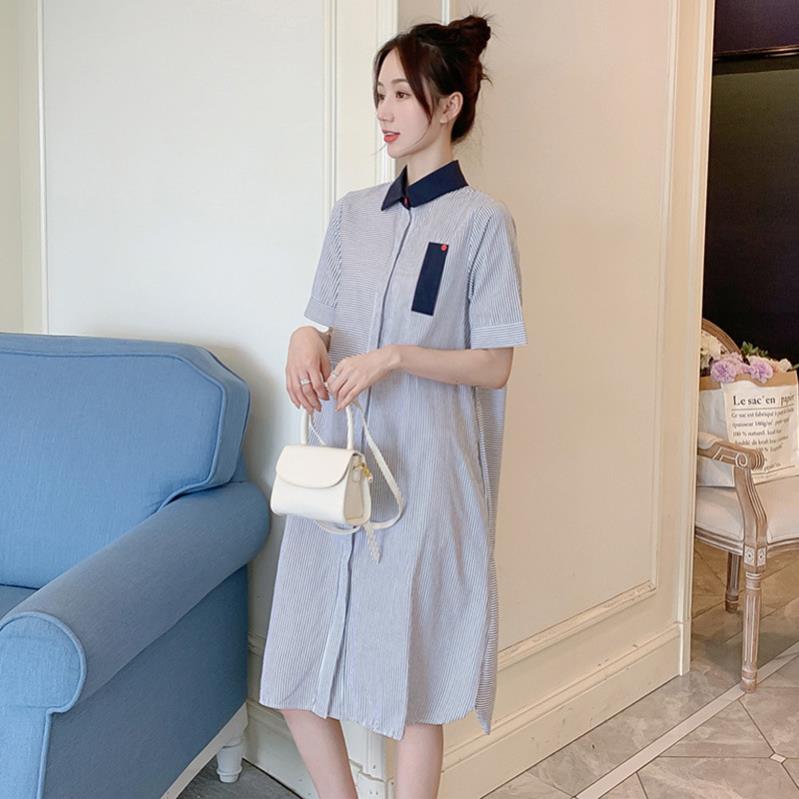 [HCM]Đầm bầu sơ mi sọc ngang dọc
