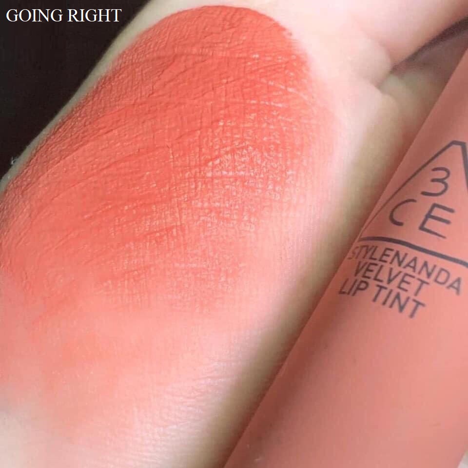 Son 3CE velvet lip tint màu cam hồng đất going right