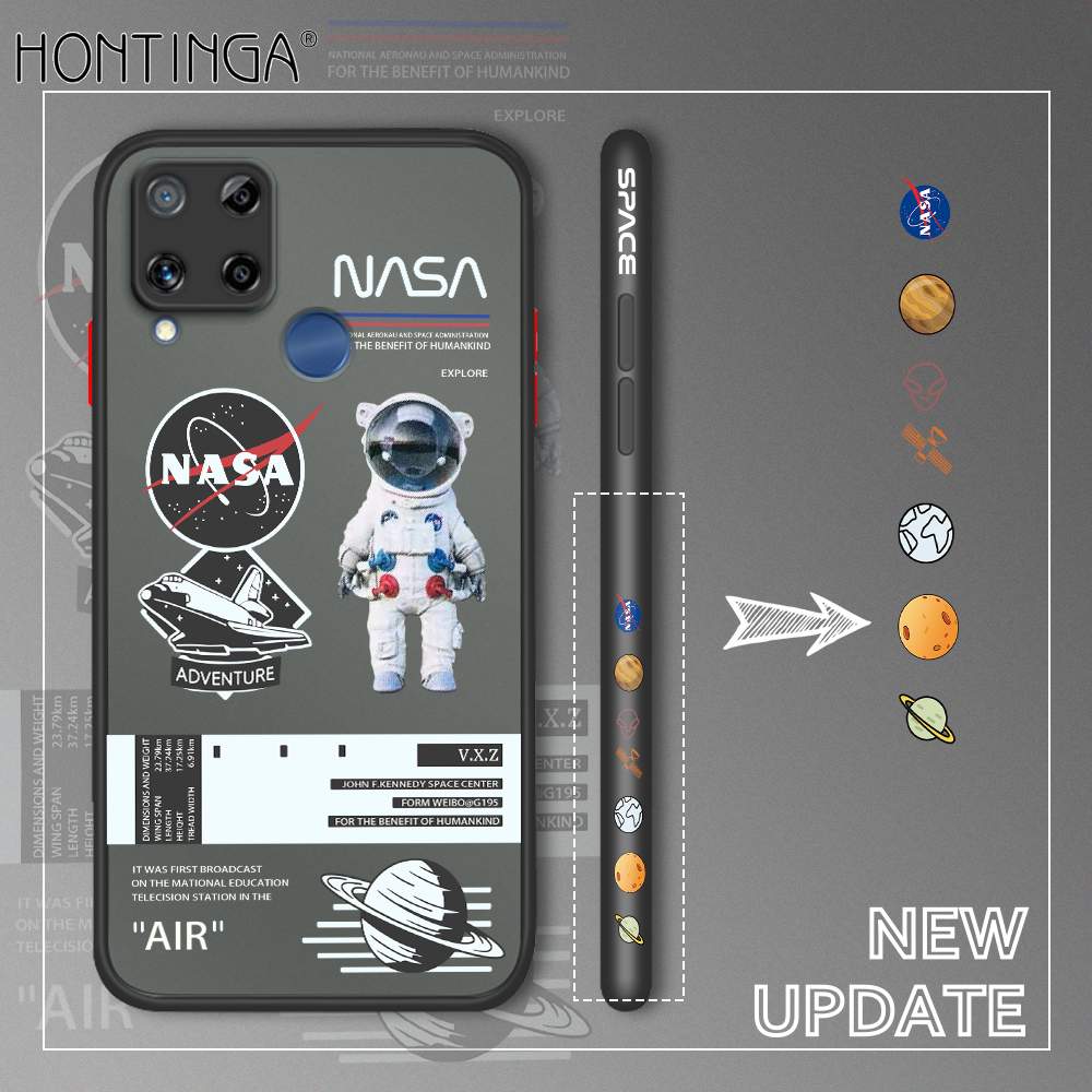 NEW Hontinga Casing Case For Realme C15 Case NASA America Space Astronaut Side Edge Pattern Design Clear Transparent Phone Case Full Cover Lens Camera Protector Casing Hard Case For Boys For Girls
