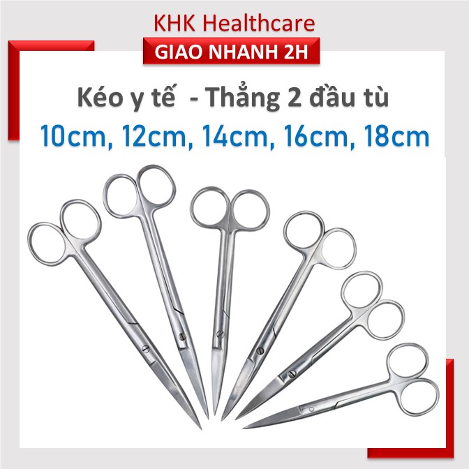 Kéo y tế inox cắt thuoc, cắt chỉ sản xuất tại Pakistan - kéo thẳng nhọn các size 10,12,14,16,18cm