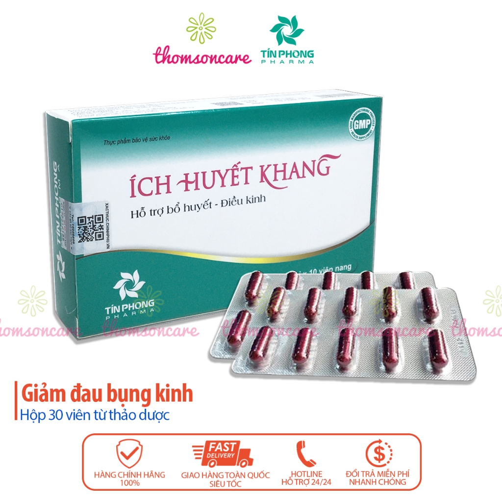 Viên uống Bổ Huyết Khang hàm lượng cao Hộp 30V hoặc ích huyết khang - Giúp điều hòa kinh nguyệt, giảm đau bụng kinh , hỗ trợ giảm triệu chứng kinh không đều - Thomsoncare