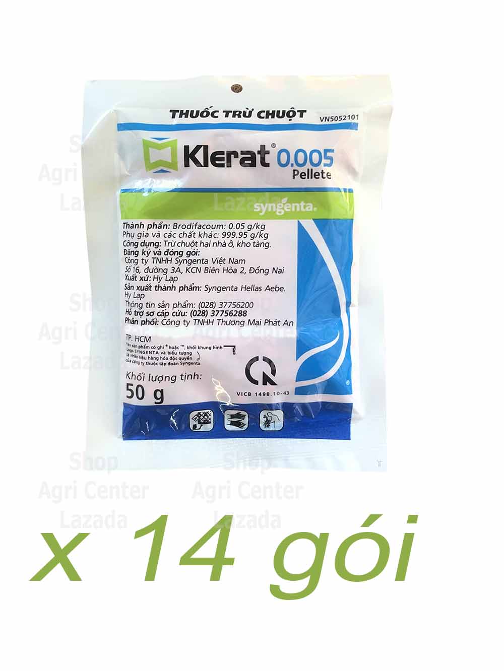 Thuốc Diệt Chuột Klerat 0.005 (Dạng Cốm) – Bã Đã Trộn Sẵn (14 gói x 50g)