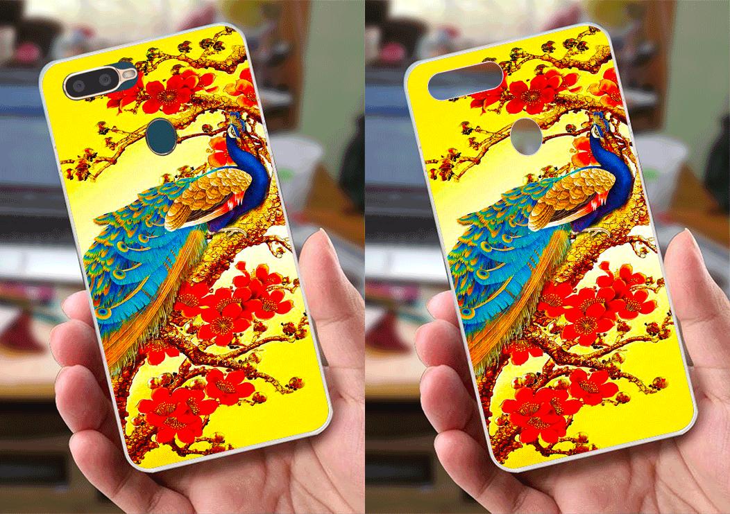Ốp lưng Oppo A7 (dẻo viền trắng trong) - Chim Công 01 clk