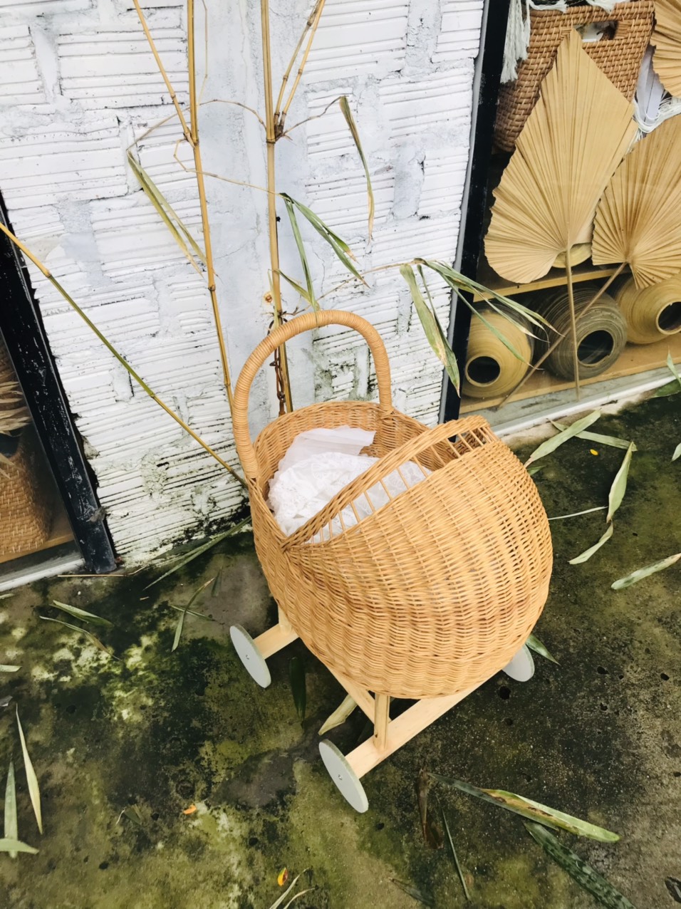Toy Doll Stroller, Wicker Doll Pram, Baby Stroller with Doll Bedding, Doll Pram, Baby Girl Gift, Baby Stroller, Rattan Doll Carriage
