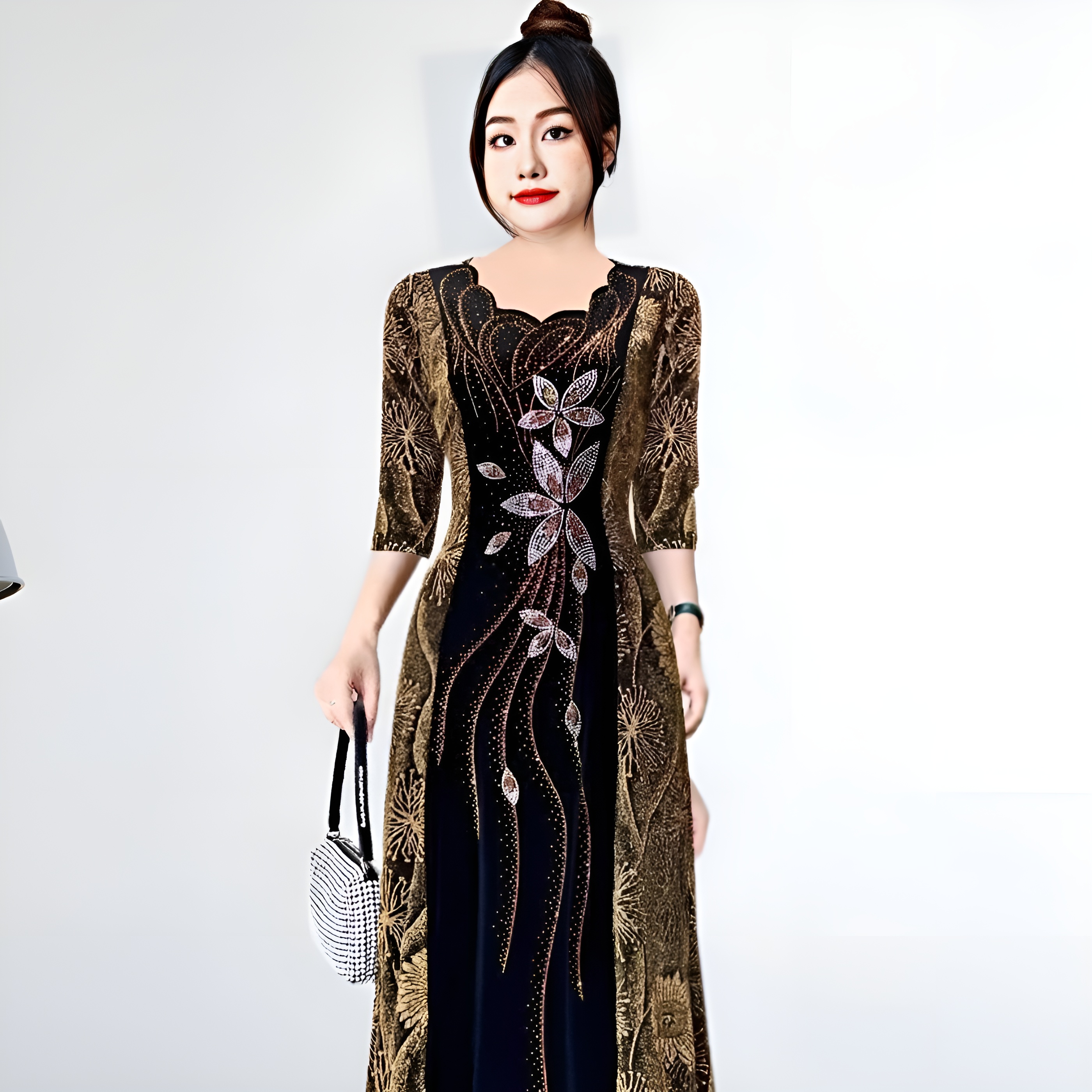 Đầm dạ hội N500 ép đá cao cấp