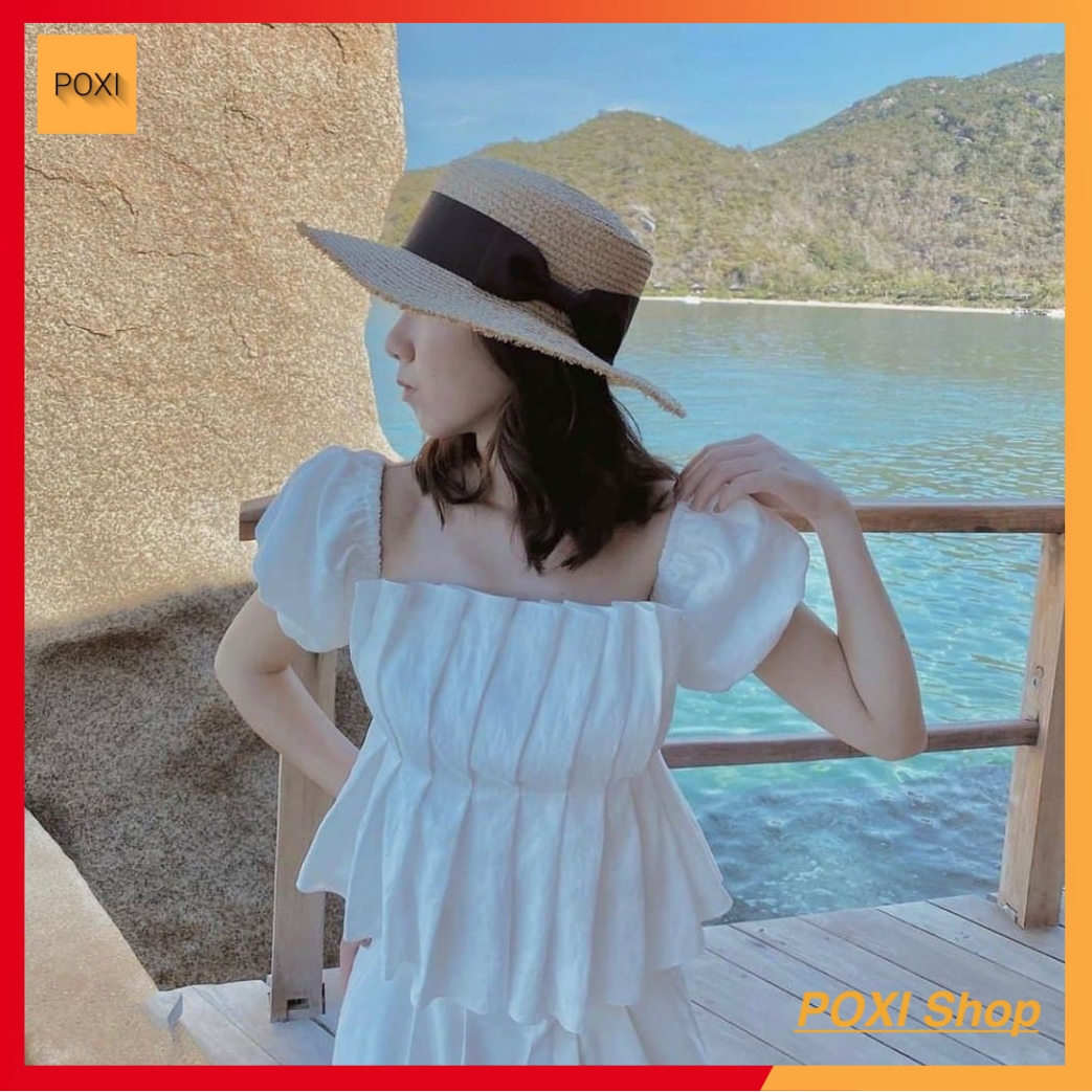 Áo Rớt Vai Xếp Li UNNO (TRẮNG)