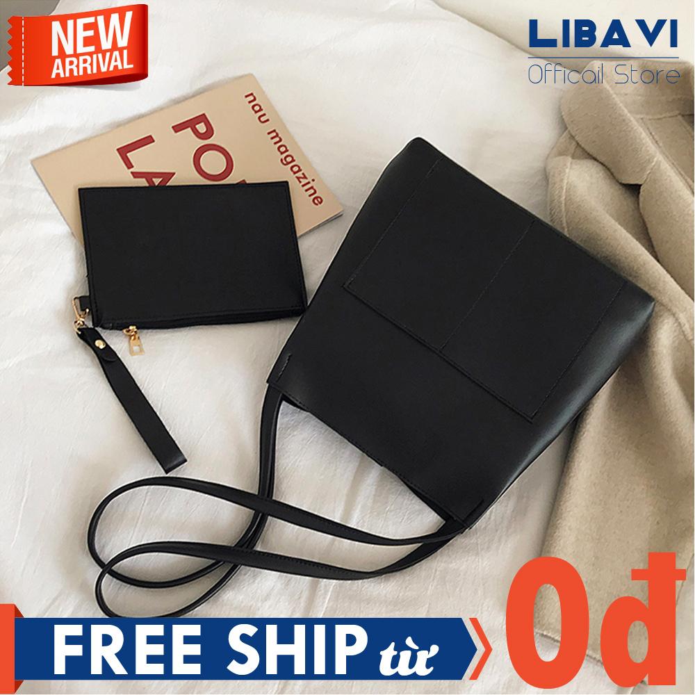 Túi Xách Đeo Chéo Nữ Đẹp, Da PU Trơn Cao Cấp, Dây Đeo Đôi Chắc Chắn, Khóa Bớp, Ngăn Lớn Rộng Rãi Kèm Túi Cầm Tay Nhỏ Cực Xinh T16