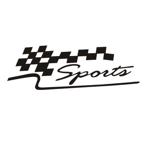Tem Decal dán xe hình cờ đua caro chữ Sports 29cm