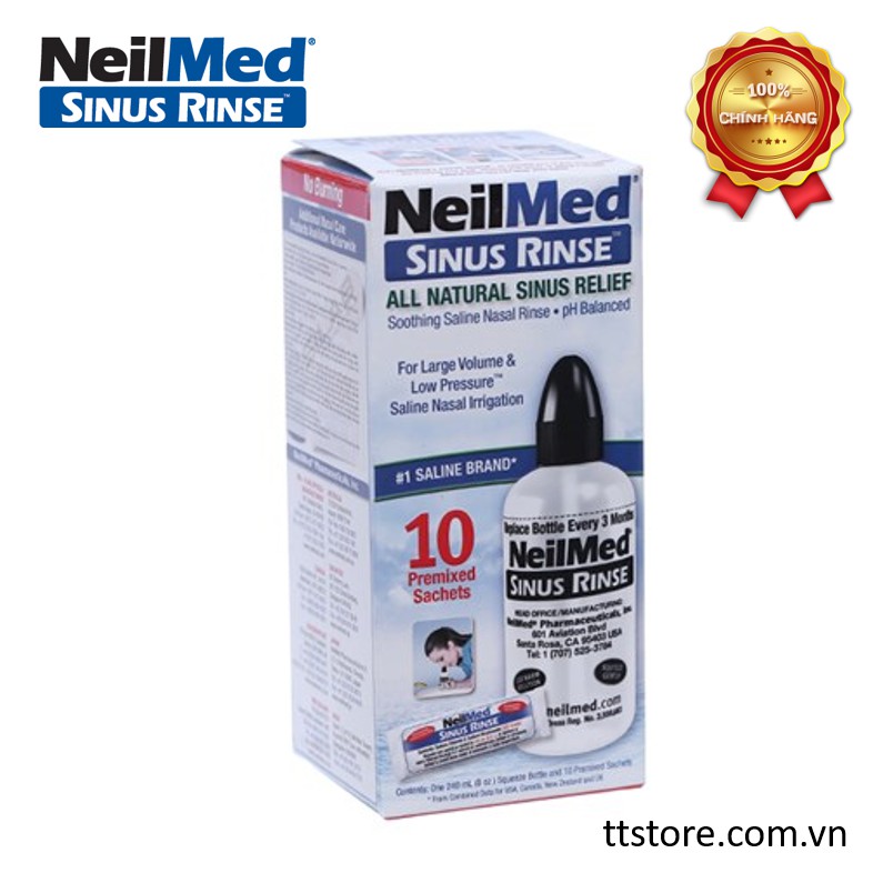 [HCM]Bộ dụng cụ rửa mũi NeilMed Sinus Rinse 10 sachets (1 bình + 10 gói muối) [Nelmed neomet neomed]
