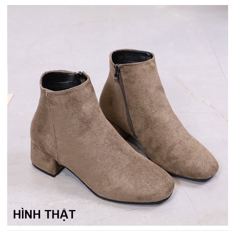 Giày boot ống da lộn đế vuông mũi vuông S128