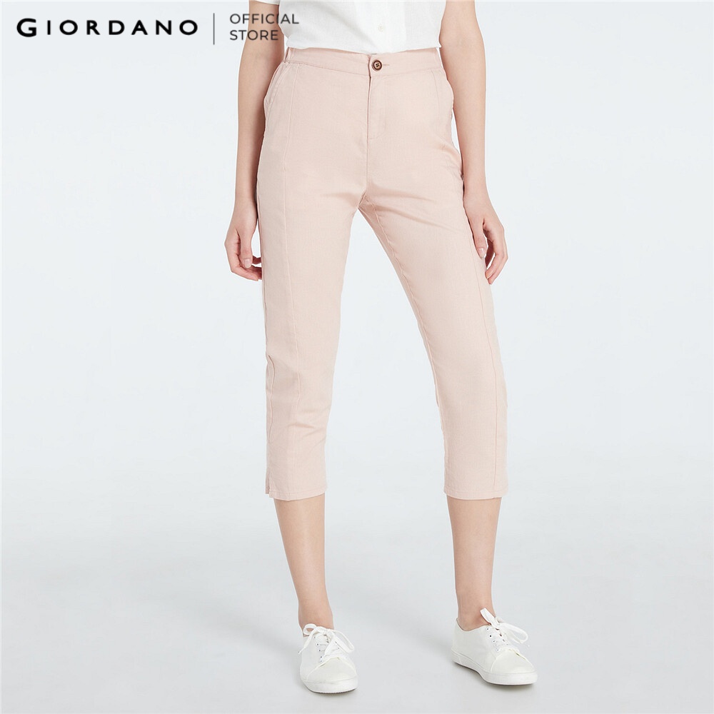 [Special Deal] GIORDANO Quần Lửng Lưng Thun Nữ Linen 05421291