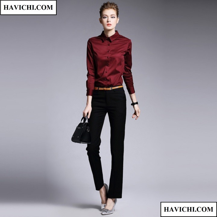 [HCM]Áo sơ mi nữ đỏ đô sang trọng phong cách havichi.com