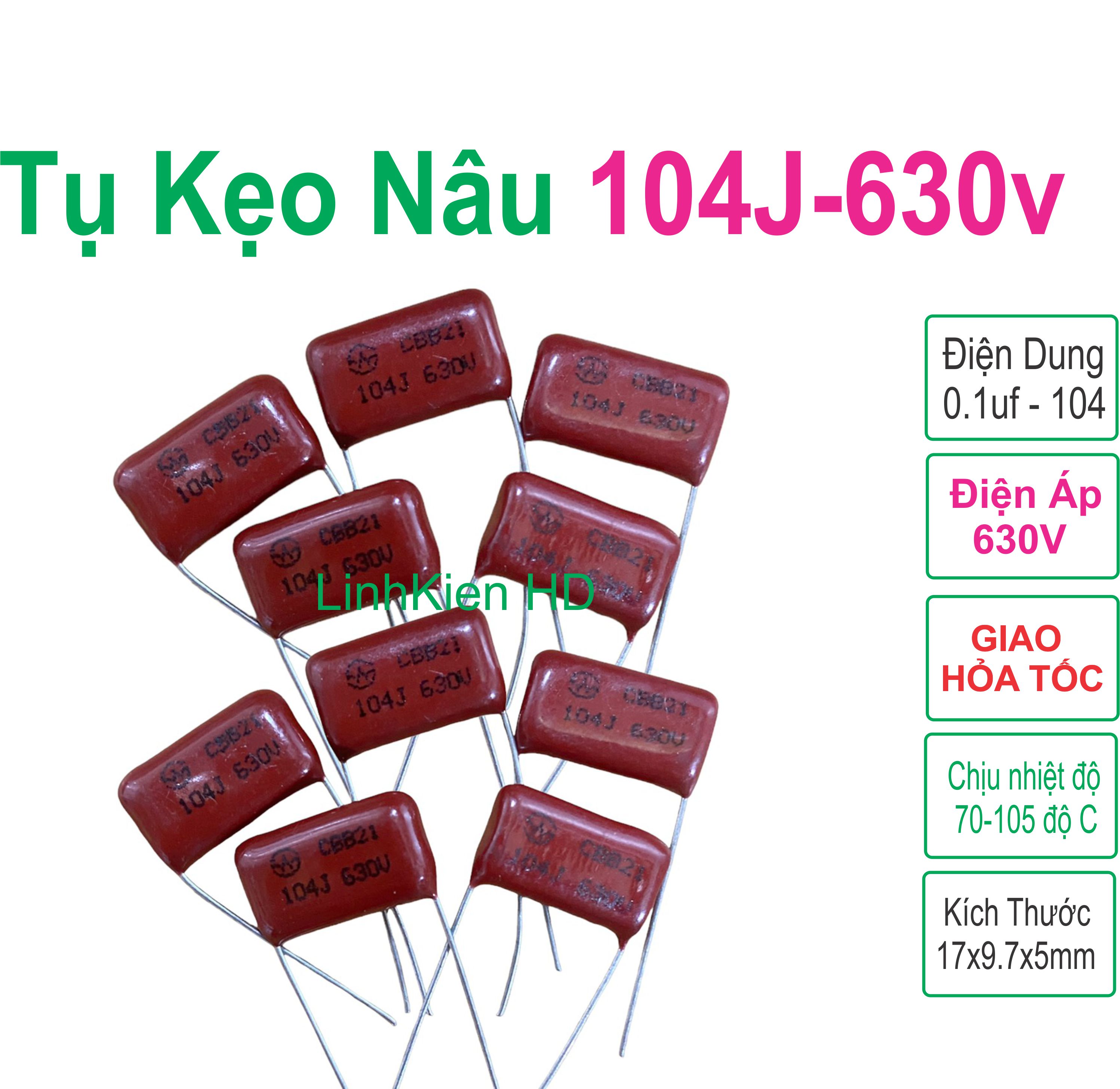 Combo 50 tụ kẹo nâu cbb21 104j - 104k 630v linhkien hd