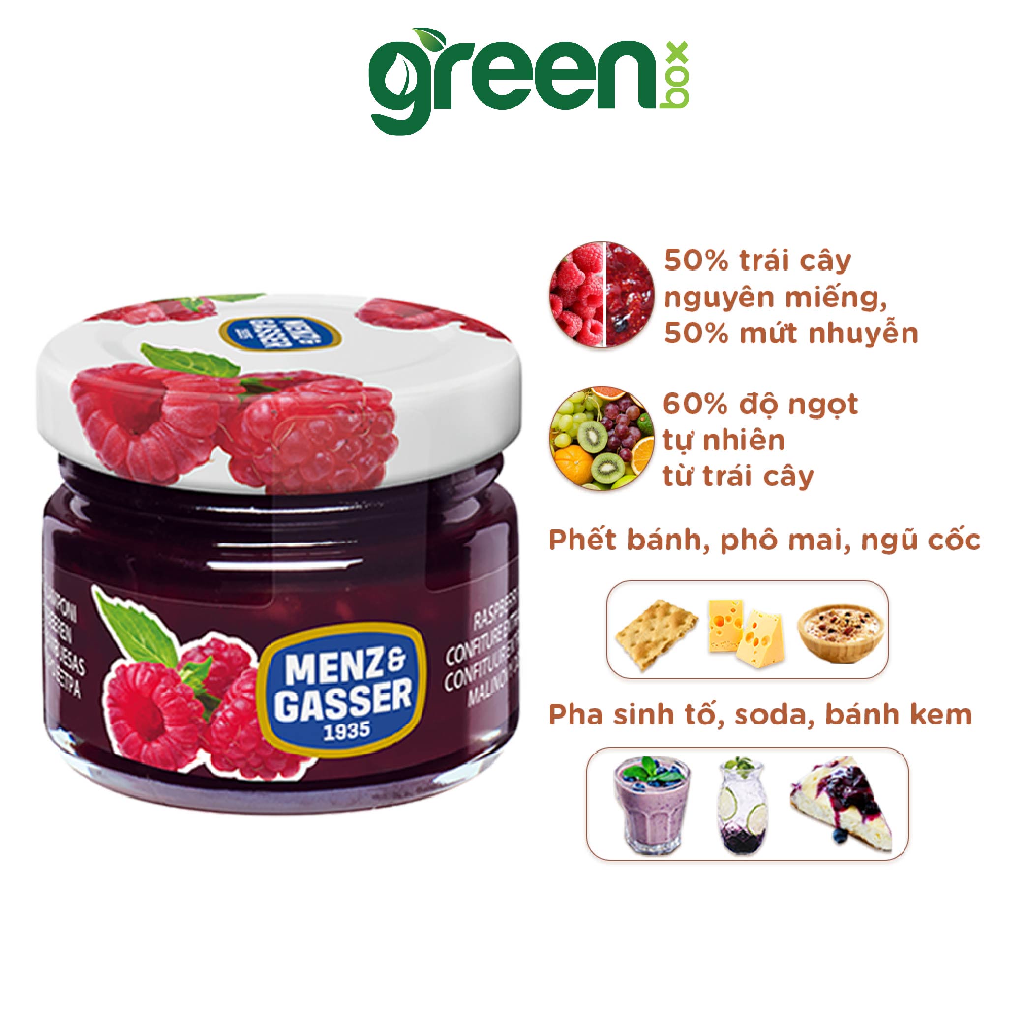 Hũ mứt phúc bồn tử Menz Gasser Ý 28g