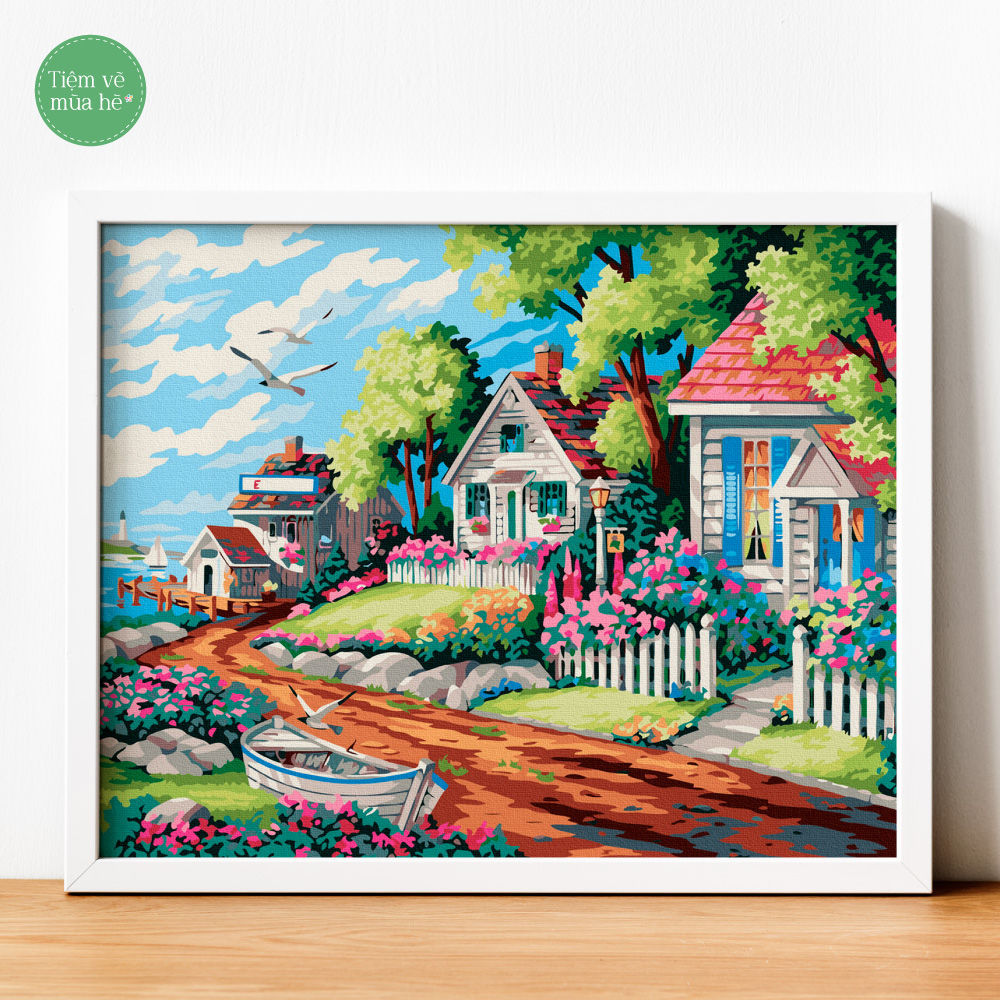 ✅Tranh số hóa Ngõ hoa rực rỡ đã căng khung 40x50cm 24 màu Tiệm vẽ mùa hè