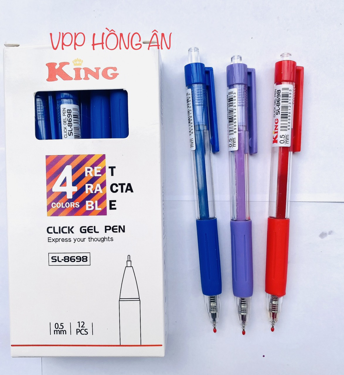 Hộp 12 cây bút gel bấm king sl-8698 ngòi 0.5mm